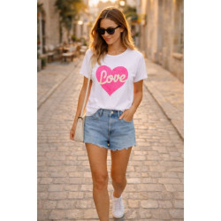 T-SHIRT COTON IMPRIME COEUR LOVE